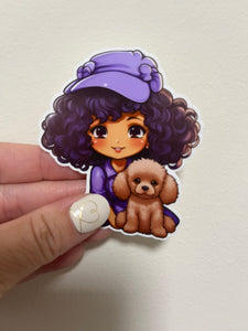 Purple Hat Girl with Brown Doodle