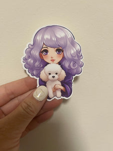 Light Purple Hair Girl with White Dog