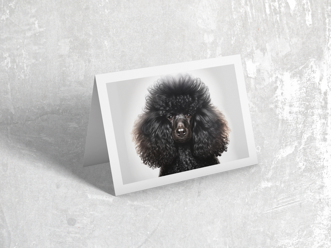 Black Mini Poodle with Gray Background