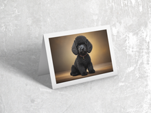 Load image into Gallery viewer, Black Poodle Sitting on Wood Floor
