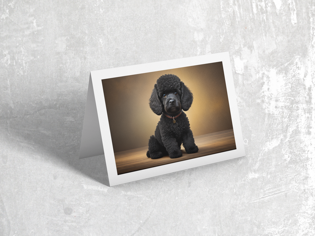 Black Poodle Sitting on Wood Floor